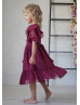 Short Sleeves Burgundy Chiffon Flower Girl Dress